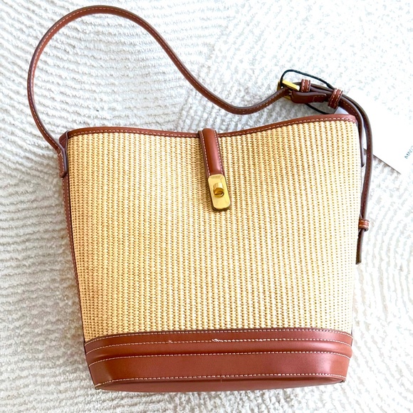 Mango Raffia-Effect Bucket Purse IDAURA NWT - Picture 6 of 12